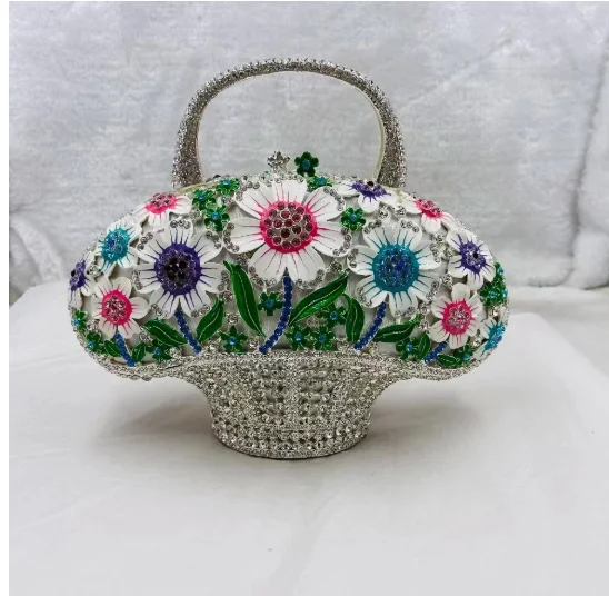 

Flower basket Women Multi Crystal Clutch Evening Bags Metal Hollow Box Minaudiere Handbag Bridal Purse Wedding Party Clutches