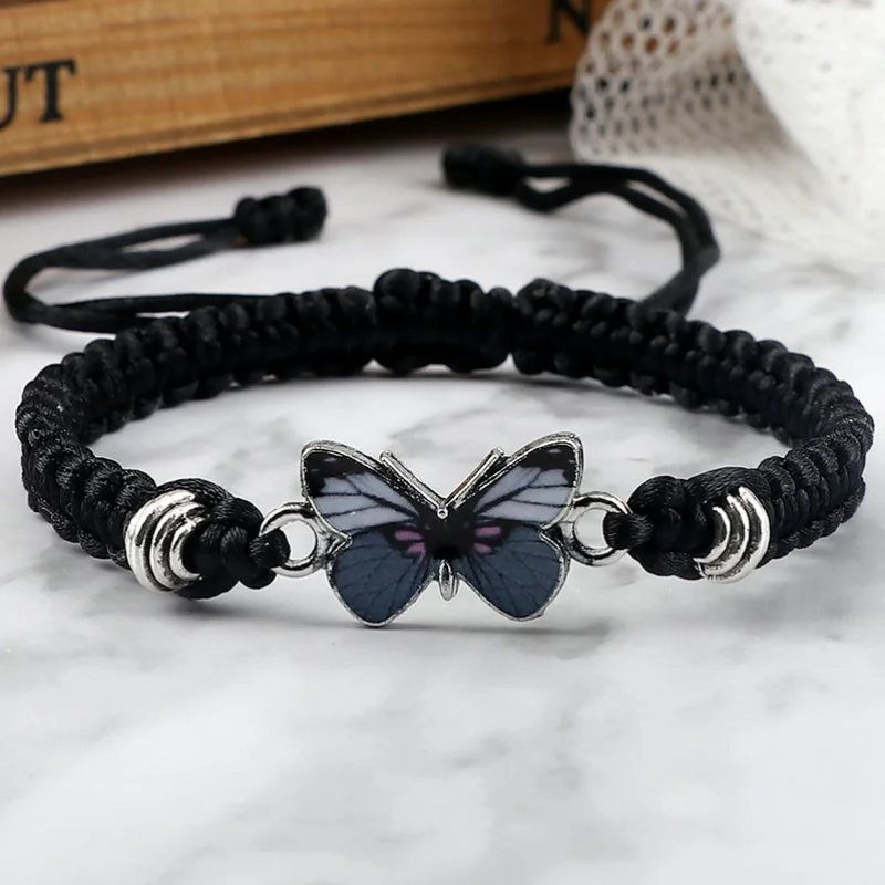 

Blue Butterfly Charm Bracelet Handmade Braided Rope Thread Fashion Adjustable Bracelets&Bangles Women Lucky Jewelry Friends Gift