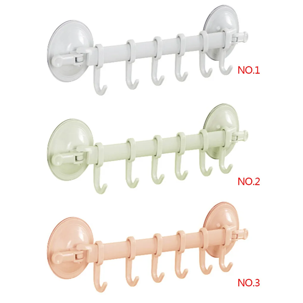 

Home Bathroom Suction Cup Towel Bar Removeable Shower Rod 6 Hooks Hanger Towel Bar Suction Towel Rack