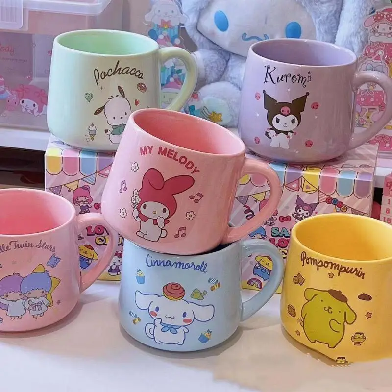 Sanrio Mymelody Kuromi Cinnamoroll Purin Pochacco Ceramic Cup Oatmeal Breakfast Cup Drinking Cup Lovers Cute Cartoon Cup Gift