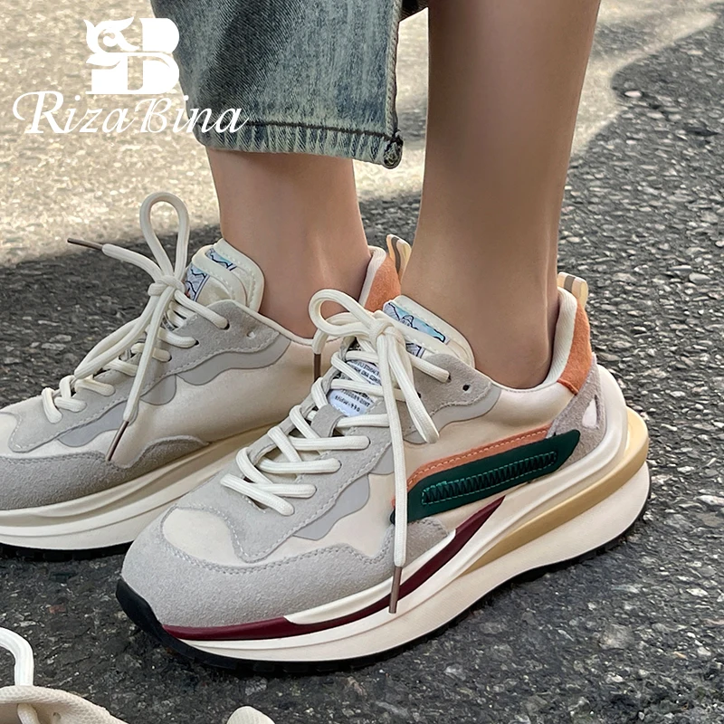 

RIZABINA 2022 New Women Sneakers Real Leather Ins Hot Spring Flats Shoes For Woman Casual Daily Lady Home Footwear Size 35-40