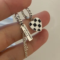fashion retro heart shaped lattice square brand chain ear buckle ab asymmetric earrings for women gift goth jewelry accessories