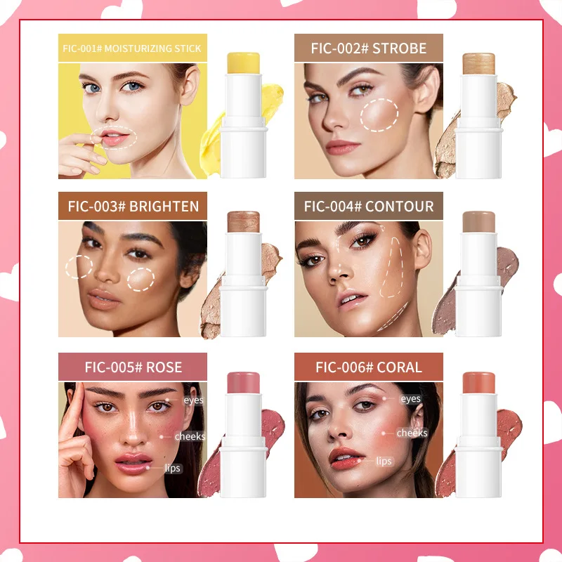 

Multi Face Makeup Stick- Blush Stick For Cheeks & Lips, Highlighter Stick Glow, Contour Stick Shaping, Lip Balm Moisturizing