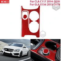 mmii real carbon fiber car center control water cupholder frame cover trim sticker for mercedes benz cla c117 gla x156 2014 2019