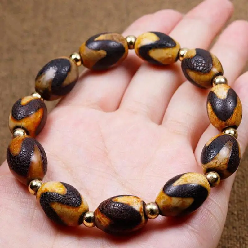 

Тибетский браслет Dzi с бусинами из старого Агата для мужчин и женщин Pulsera Fengshui буддизм подлинный три глаза тигровый зуб бусины дзи браслеты б...