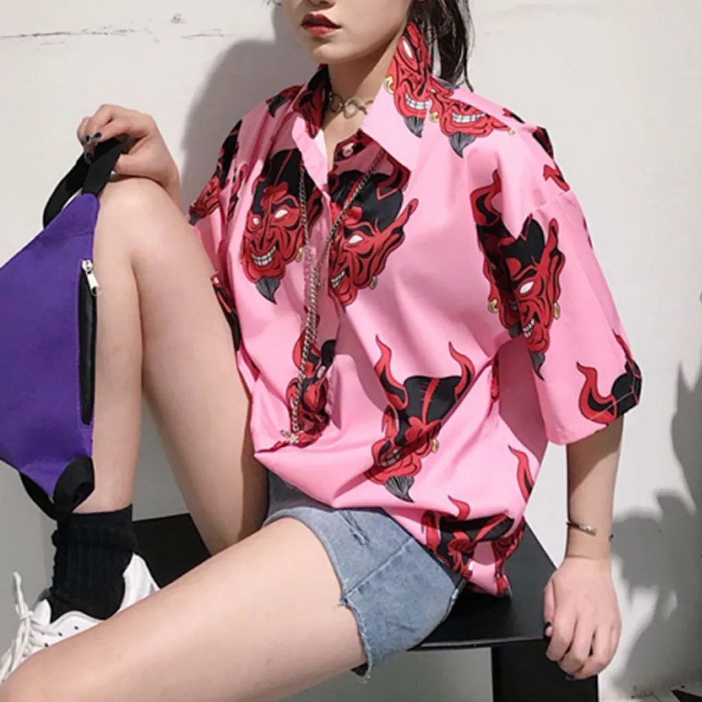 

Fashion Womens Short Sleeve Print Button Tee Casual Popular Blouse Tops(S-2XL)