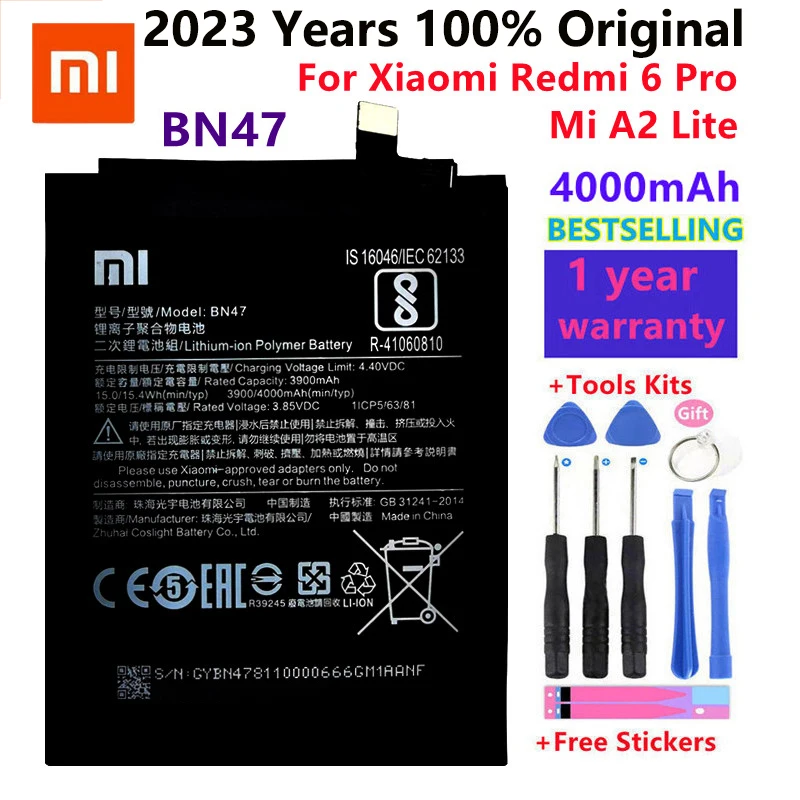 

Xiao Mi Original Battery BN47 4000 mAh for Xiaomi Redmi 6 Pro / Mi A2 Lite High Quality Phone Replacement Batteries+Free Tools