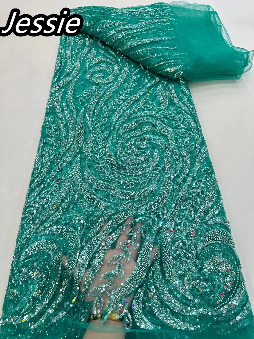 

2023 Africa Multi-color Burst Green Bubble Beads Lace Mesh Gauze Material Large Circle Bead Tube Embroidered Sequin Clothing