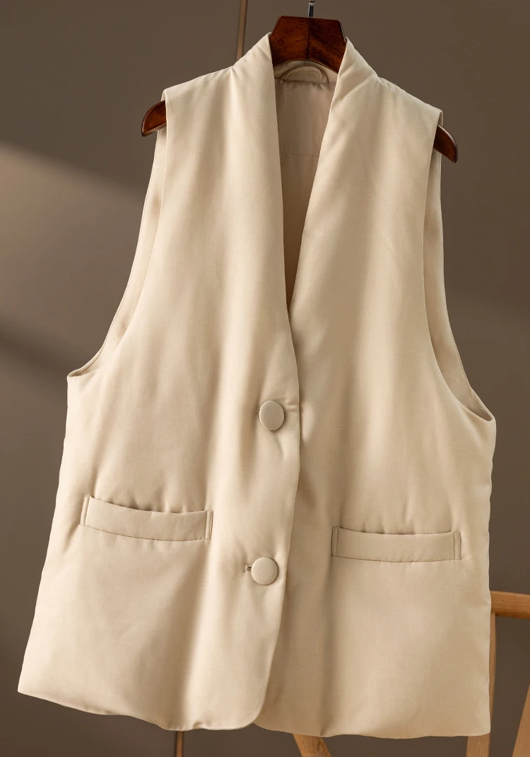 Design High Quality Vest Jackets for Women  95%  White Goose Down  Autumn/Winter  High Street Thin Wide-waisted  Single Breasted
