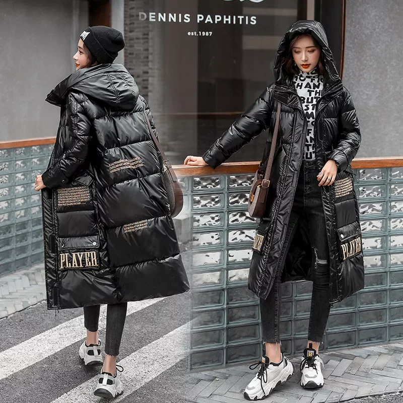 New2022 Winter Jacket For Women Hooded Shiny Female Cold Coat  Letter print Hooded Stand Collar With Zipper Women's Parkas