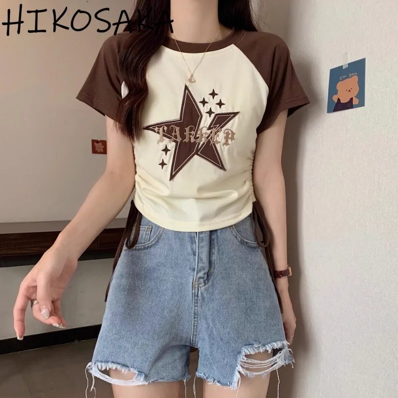 Футболки в стиле Харадзюку с графическим принтом звезд пуловер контрастных