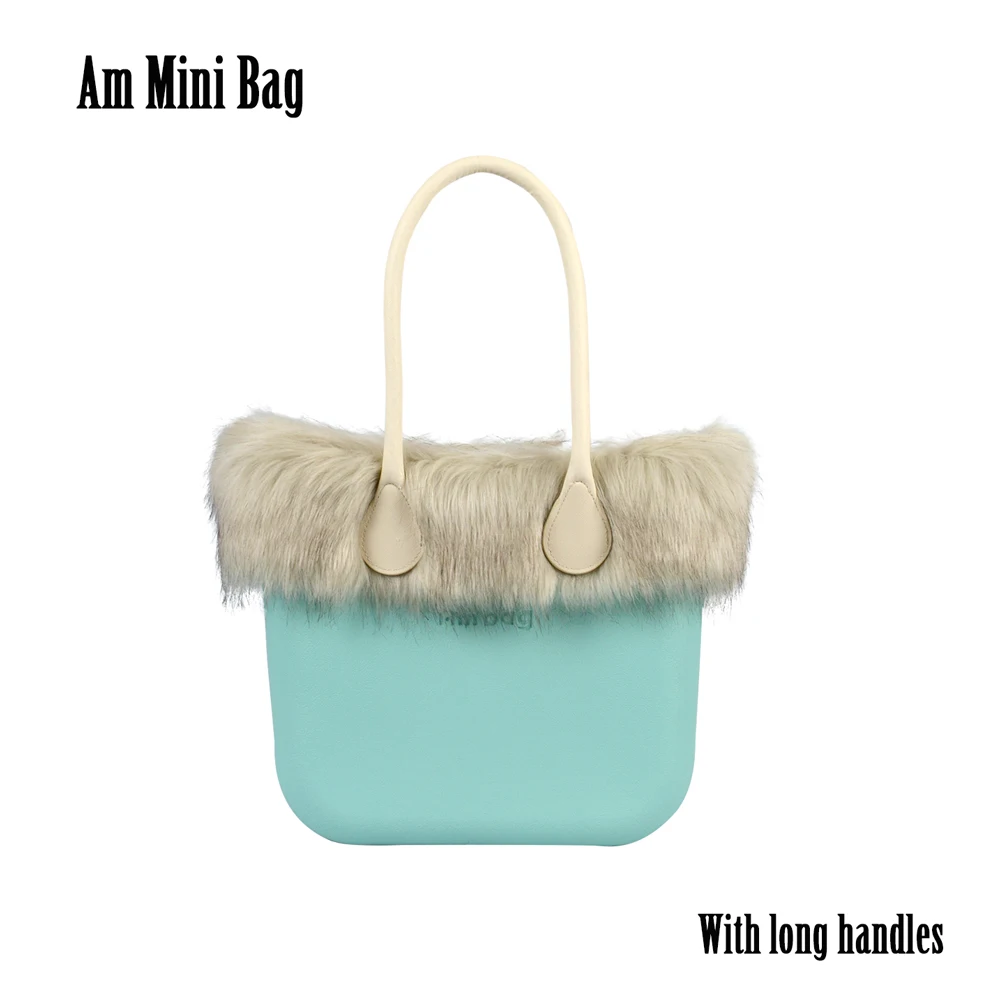 New Fashion Women Obag O Style Winter Autumn Mini Ambag Handbag with Inner Lining Leather PU Handles and Faux Fur Furry Trims
