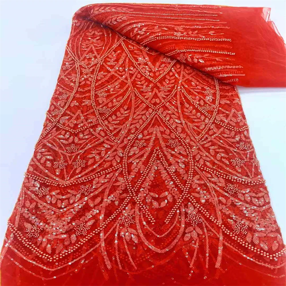 Африканская французская кружевная ткань с бисером 2024 высококачественное