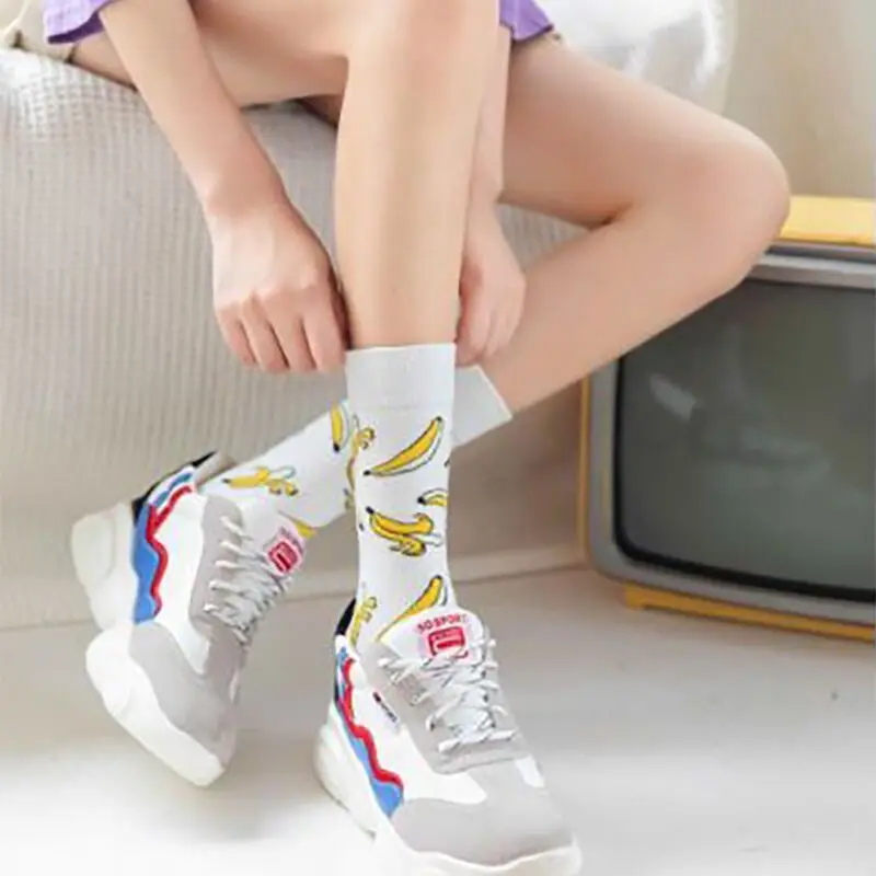 3 Pairs/Box Cute Banana Moon Stockings Cotton Harajuku White College Style Soft Cartoon Gifts Pack Funny Long Men Women Socks