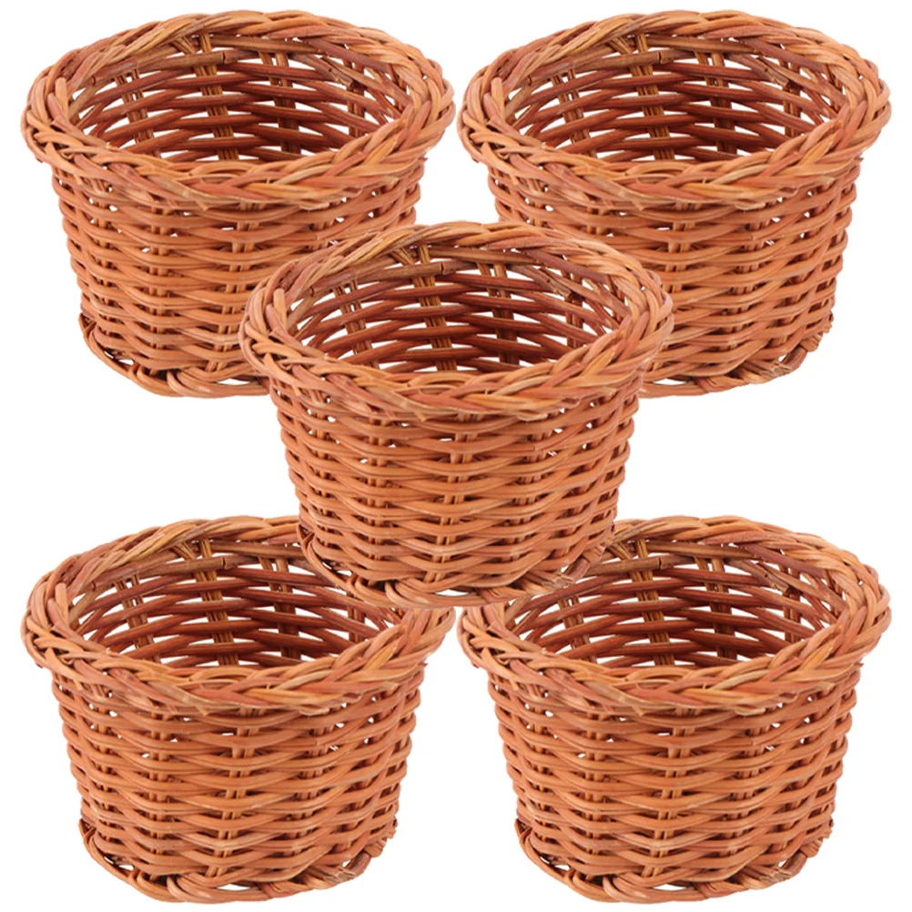 

5 Pcs Mini Woven Basket Miniature Furniture Decor Home Model House Rattan Adornments Decorative