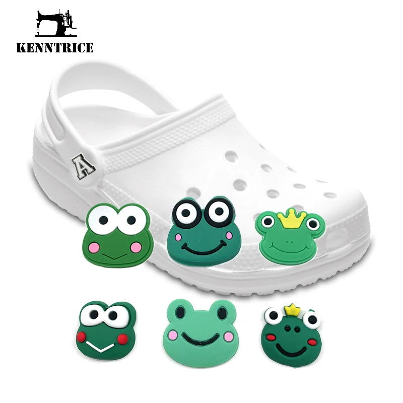 

6pcs Cartoon Green Frog Serie Silicone Charms Sandal Ornament Wristbands PVC Garden Shoe Decoration For Adult Kids Party Gifts