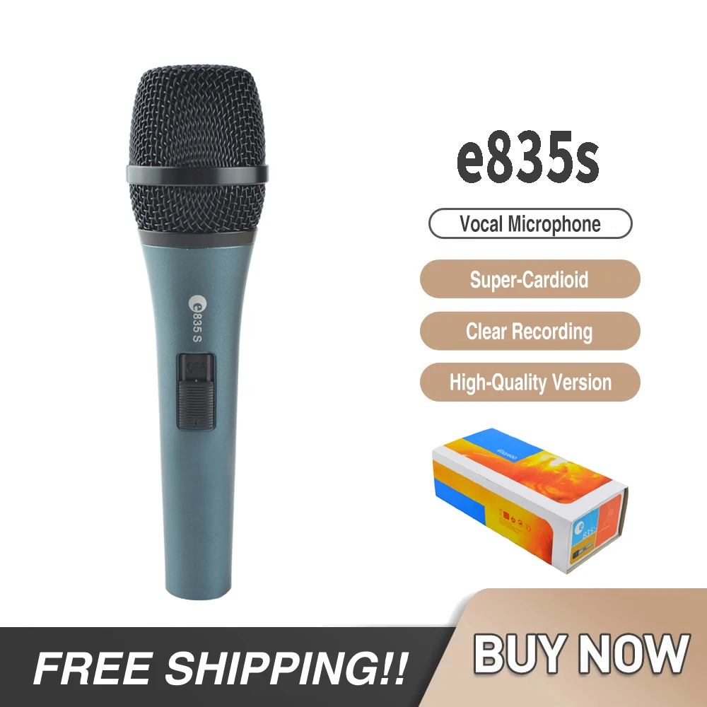 

Free shipping e835s Cardioid Dynamic Microphone Wired Professional Vocal Handheld Mic for Studio Recording Karaoke KTV
