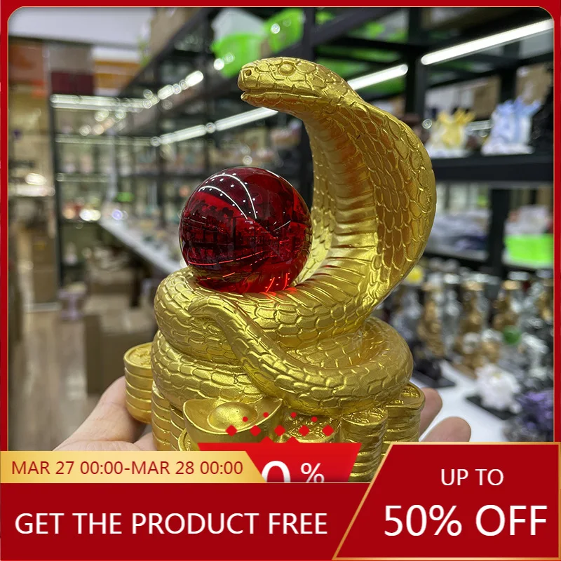 

Eyes King Snake Skite Crystal Ball Resin Base Eye Snake Zodiac Copper Money Snake Feng Shui Resin Craft Ornament