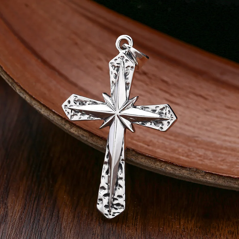 Панк-подвеска из стерлингового серебра 925 звездный крест мужское ожерелье кулон