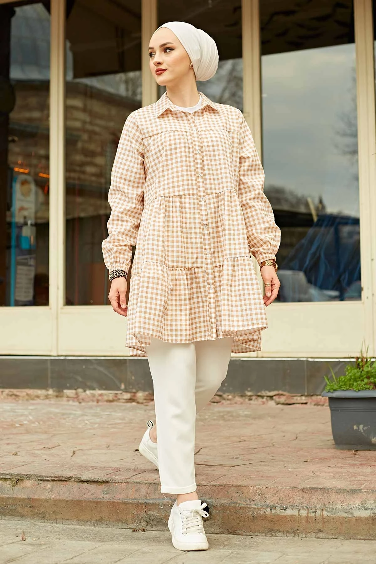 Frilly Plaid Shirt MD-Mink