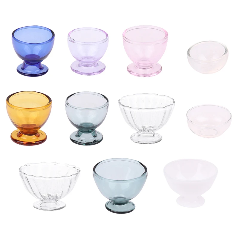 

1:12 Dollhouse Miniature Glass Fruit Bowl Salad Bowl Glass Dish Tableware Mini Soup Plate Kitchen Accessories