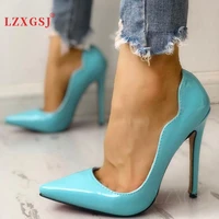 new spring summer women shoes high heels pointed toe shallow mouth blue rose pink sandals large size female party shoes
