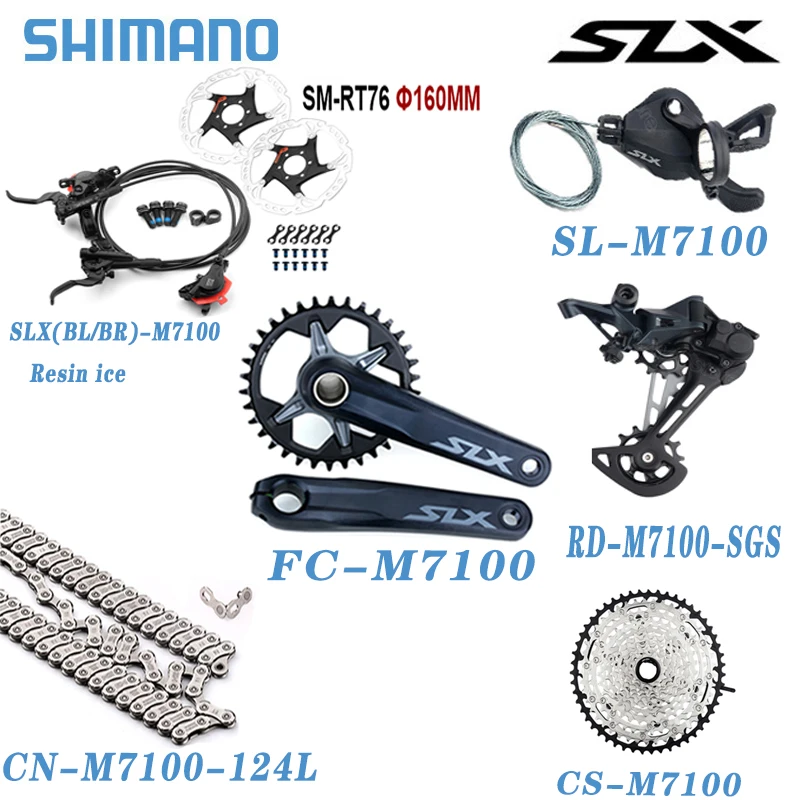 SHIMANO SLX M7100 1x12S Groupset Shifter Rear Derailleur 10-51T Cassette 170/175mm 32T 34T Crankset M7100 Hydraulic Disc Brake