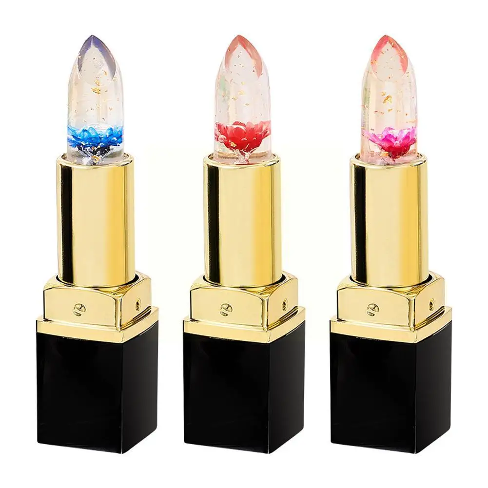 

Crystal Jelly Flower Lipstick Gloss Transparent Moisturize Lip Lips Color Makeup Temperature Lasting Long Changing Balm Cos F8M5