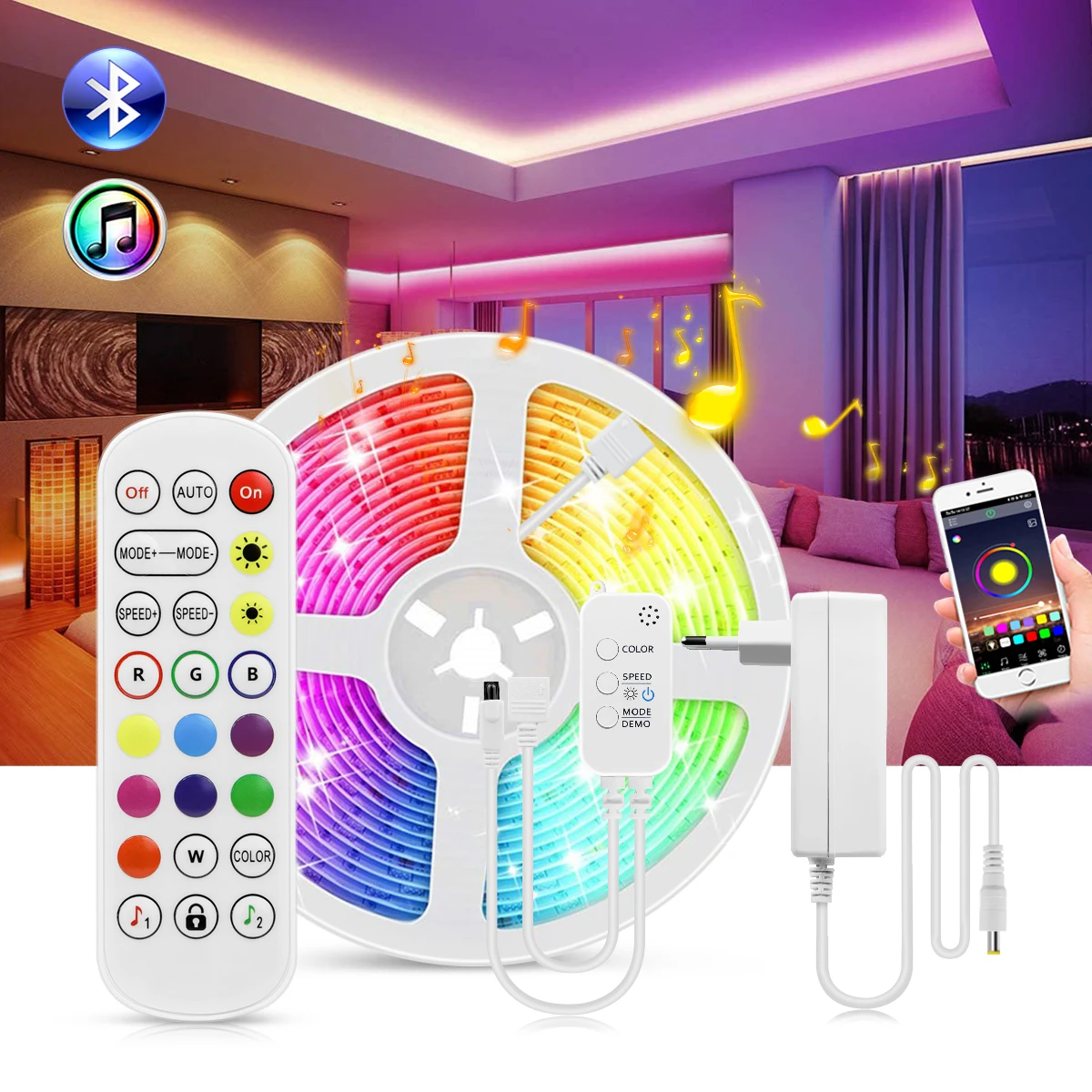 

Lighting Cabinet Bluetooth Lamp For Flexible Ceiling Decor 15m/roll Indoor Bedroom Home Wall Wall Strip Light