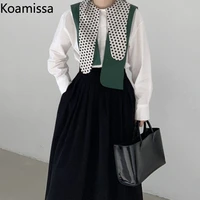 koamissa elegangt office lady two pieces set white long sleeves shirt solid high waist a line skirt spring autumn 2 pieces sets