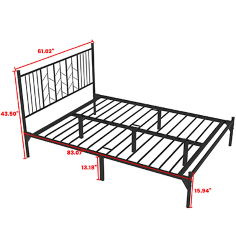 

Queen Size Platform Bed Frame with Vintage Headboard, Metal Mattress Foundation for Storage, No Box Spring Needed