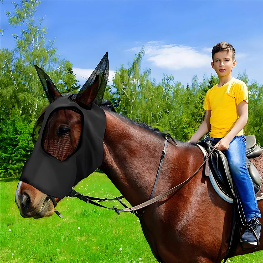 Летающая маска для лошади из эластичной вязки с защитой ушей подходящая