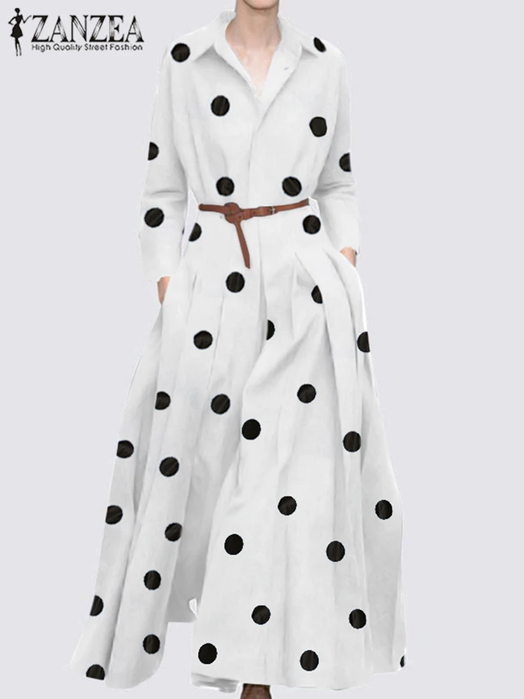 Элегантное длинное платье ZANZEA из марли с отложным воротником повседневный стиль