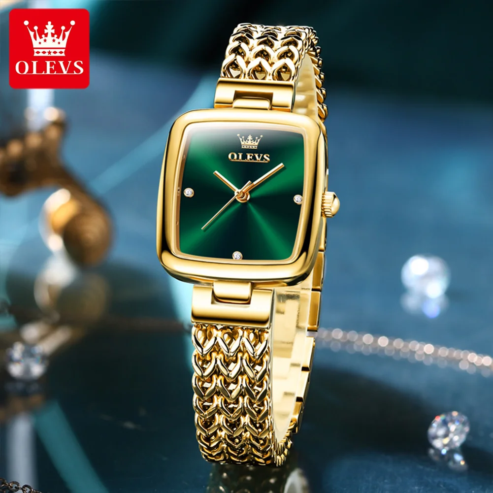 2023 OLEVS Ladies Watches Top Brand Luxury Fashion Stainless Steel Gold Bracelet Watch Women GreenQuartz Clock Waterproof Watch