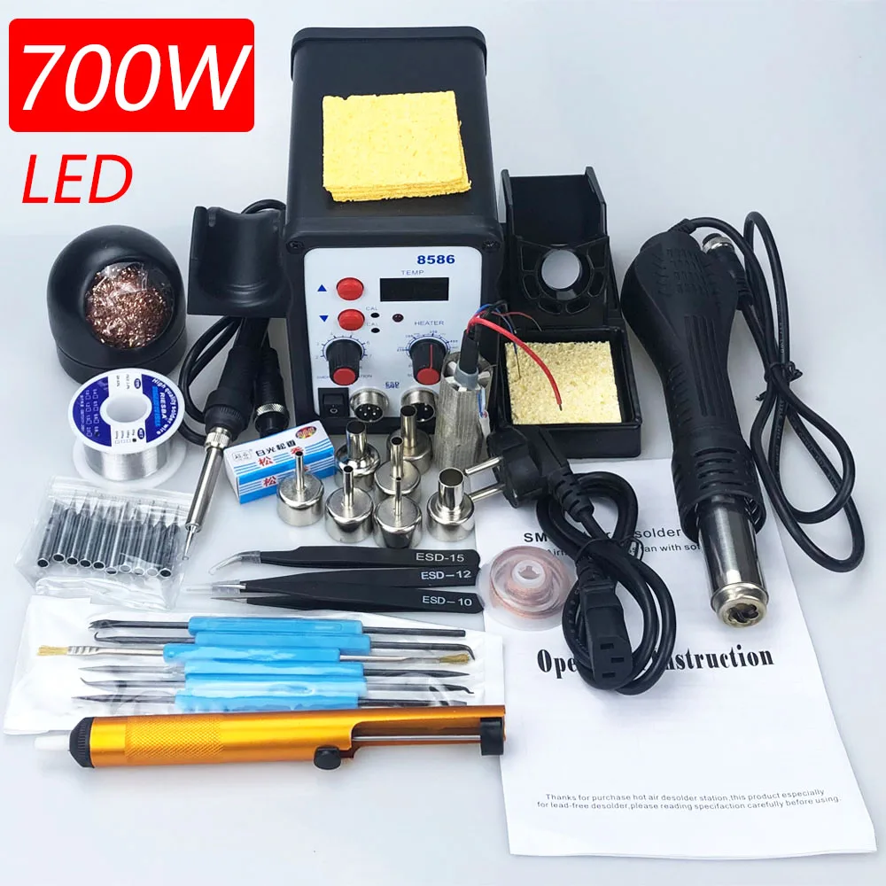 2 IN 1 Soldering Station 700W LED Digital Hot Air Gun Rework Station Electric Soldering Iron For Phone PCB IC SMD BGA Welding