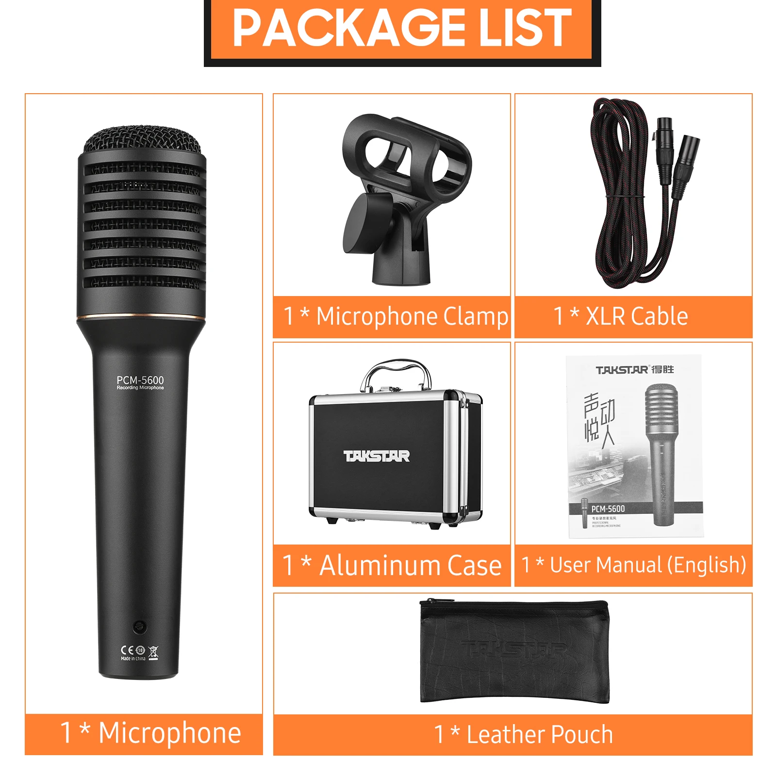 

TAKSTAR Professional Recording Microphone 2-Gear Gain Control Cardioid Condenser Mic Kit for Studio Live Stream Performance