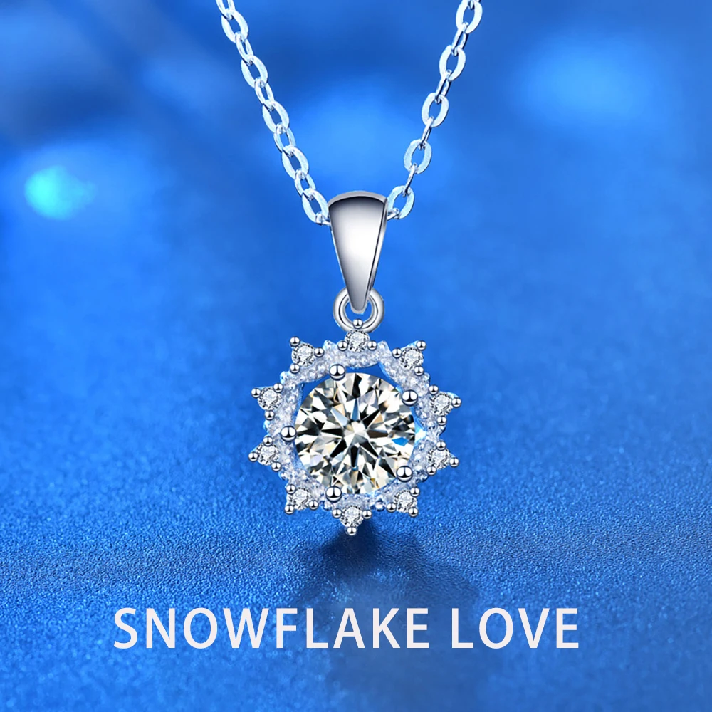 

1ct Snowflake Love Moissanite Women's Necklace 925 Sterling Silver Necklace Certificate Exquisite Packaging Box Luxury Jewelry