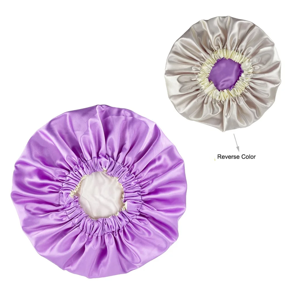 Сверхбольшая двухслойная Атласная шапочка Женский однотонный тюрбан