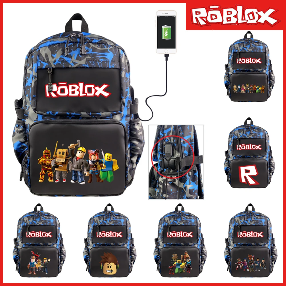 

New Roblox Virtual World Backpack Usb Charging Computer Bag Nylon Waterproof Camouflage Trend Travel Backpack Christmas Gifts