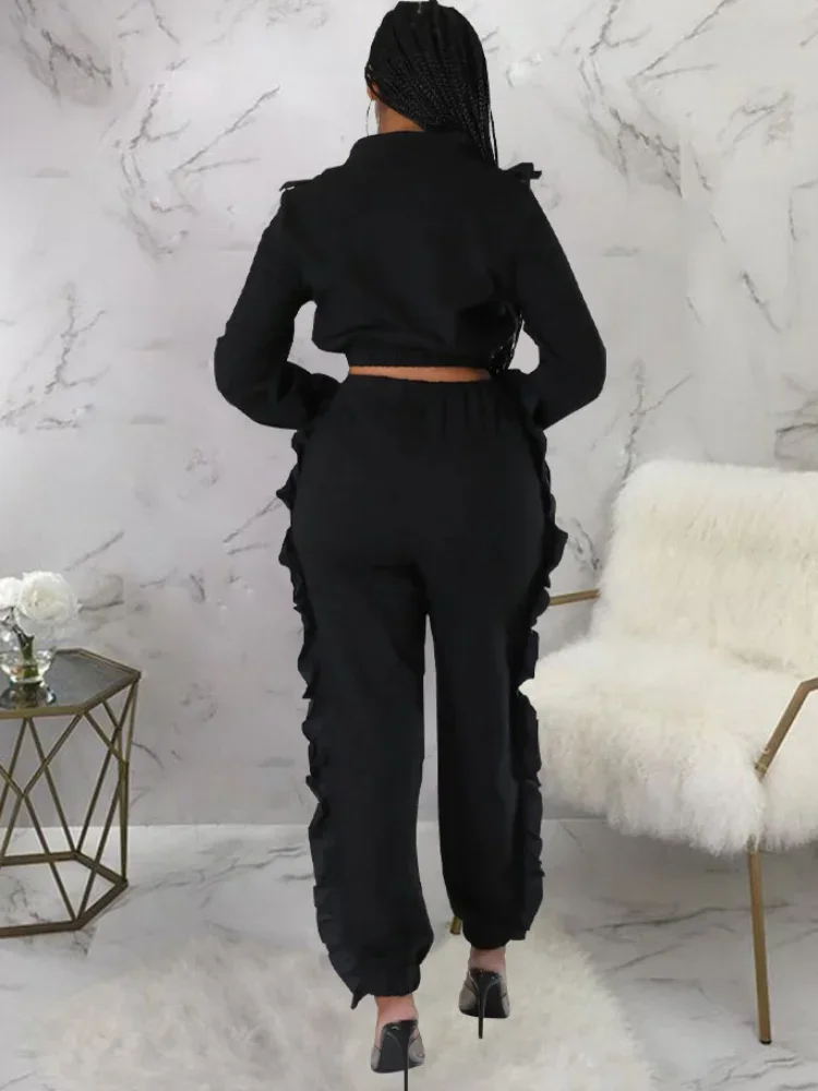 KEXU винтажный брючный костюм с оборками и рюшами толстовка на молнии комплект из