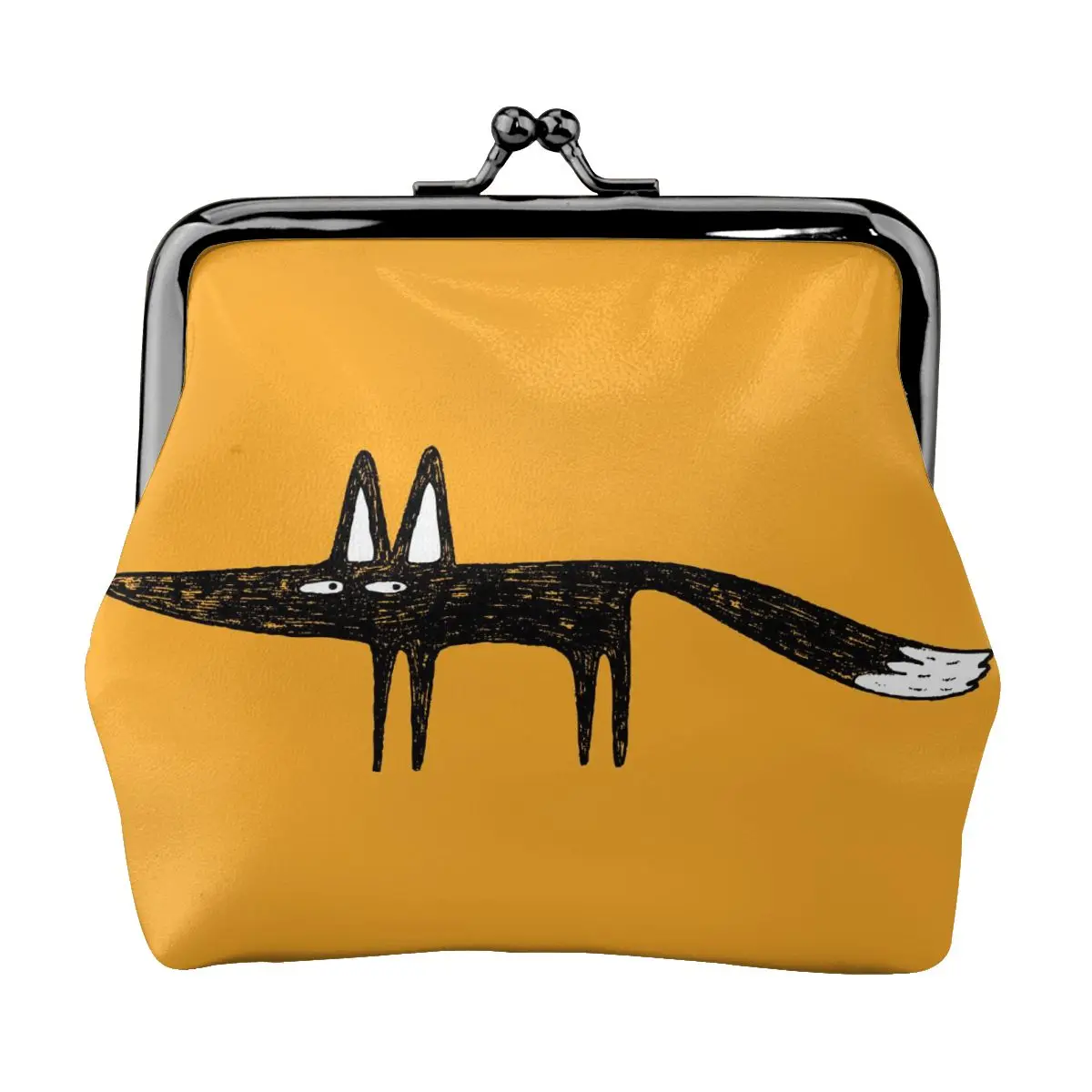 

Black Fox Silhouette Hand Drawn Illustration Mini Small Wallet Change Bag Coin Purse Money Bag Key Earbuds Storage Bag