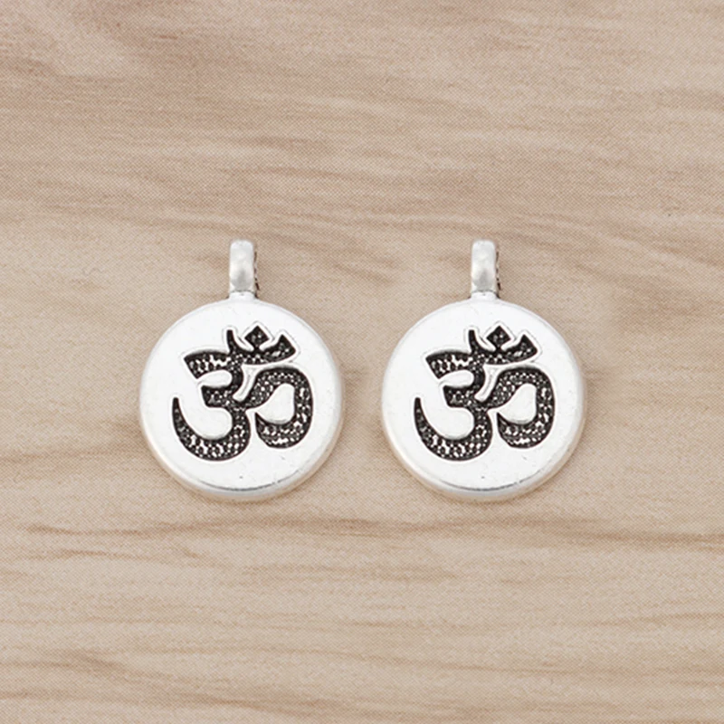 

20 шт., тибетское серебро Ом АУМ символ йоги, двусторонняя для самостоятельного изготовления ожерелья, серег, ювелирных изделий, аксессуаров