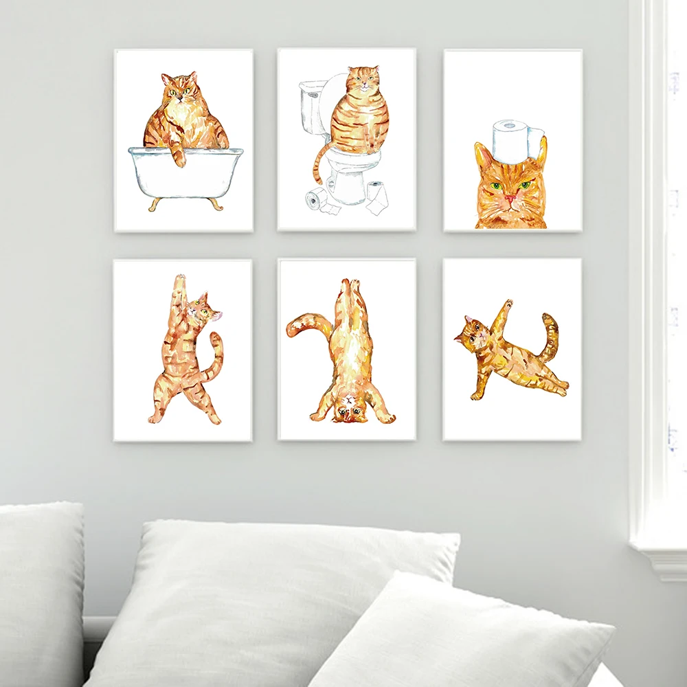 Картина на холсте с изображением кошки и йоги |