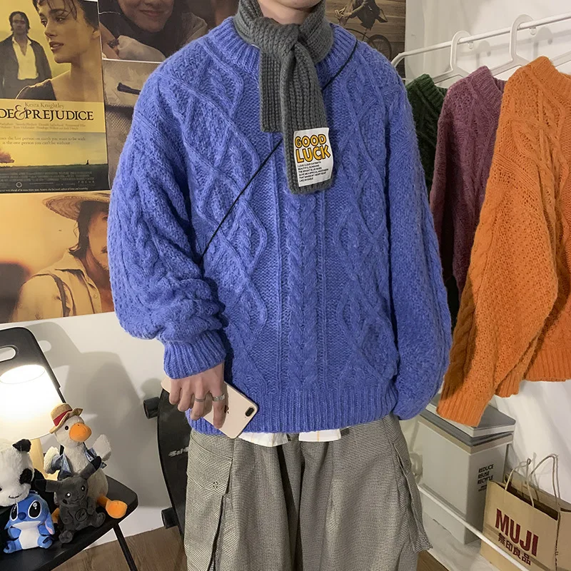 Men Sweaters 2021 Autumn Winter Warm Fashion Mens Pullovers Fit Knitted Casual Loose Korean Trendy Streetwear Male Solid Sweater