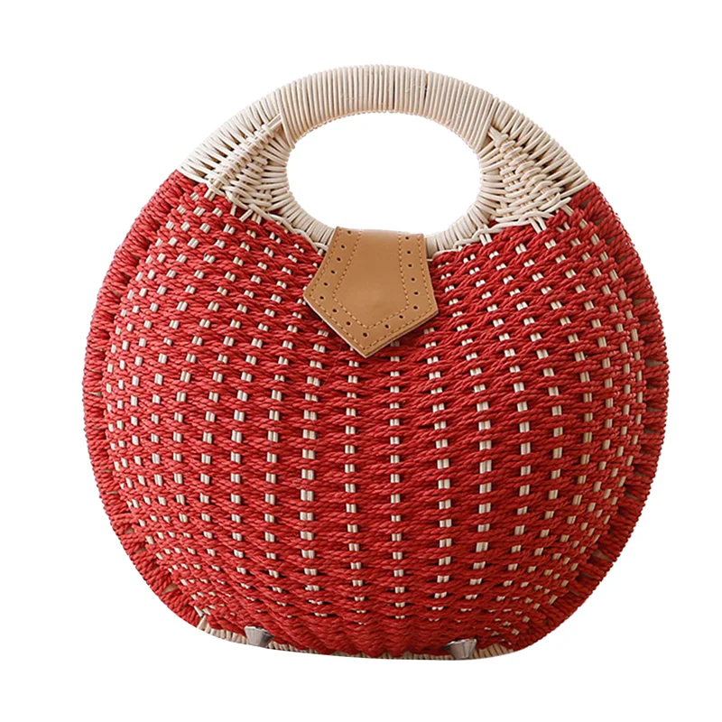 Unistybag Cute Rattan Bag Summer Straw Bags for Women Retro Shell Handbags Portable Beach Bag Casual Round Tote Woven Bag