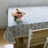 chinese style tablecloth with lace vintage blue and white porcelain cotton linen tablecloth home decoration kitchen supplies