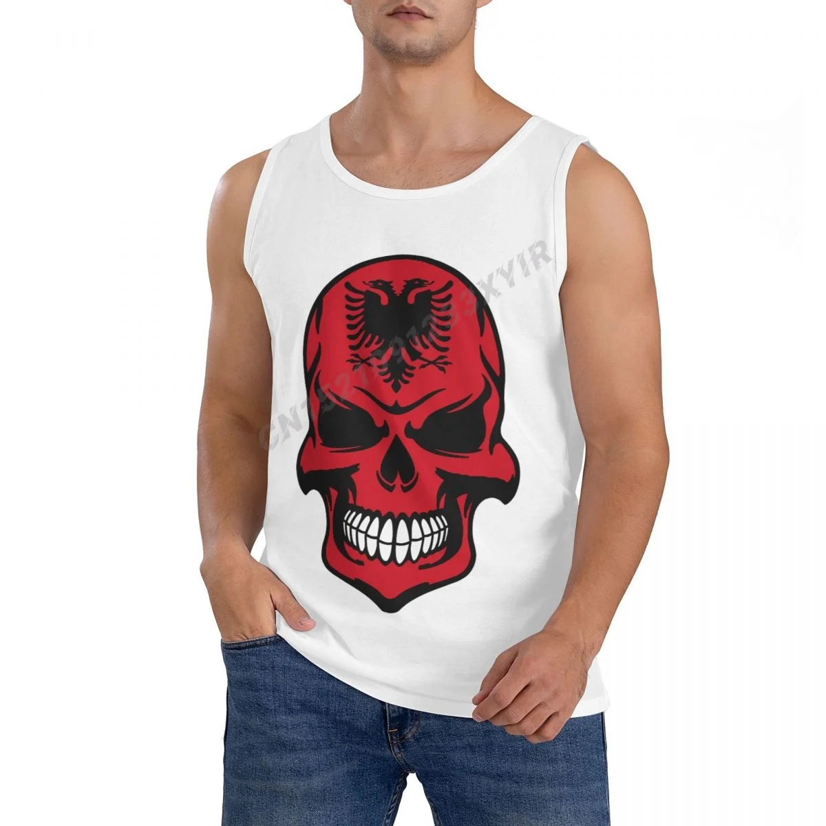 

Мужская футболка без рукавов, с круглым вырезом и флагом Албании