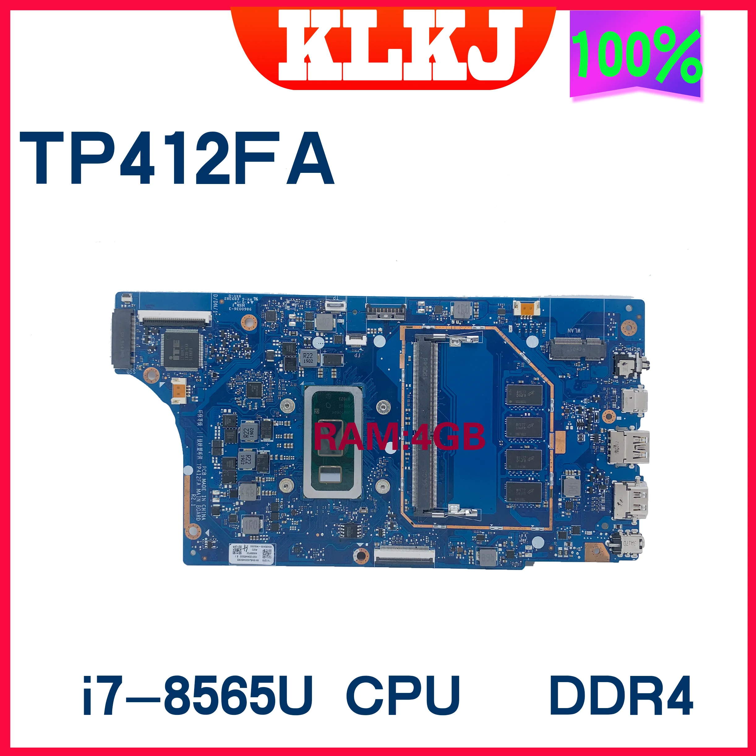 

Материнская плата Dinzi TP412FA для ноутбука ASUS Vivobook Flip 14, TP412, TP412F, S4100 стандартная, 4G, 100% рабочий