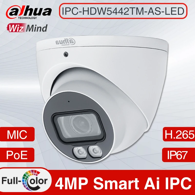 Dahua  IPC-HDW5442TM-AS-LED 4MP Night Full Color Starlight Smart Ai Camera Perimeter Security Protection IP Monitor Built-in MIC