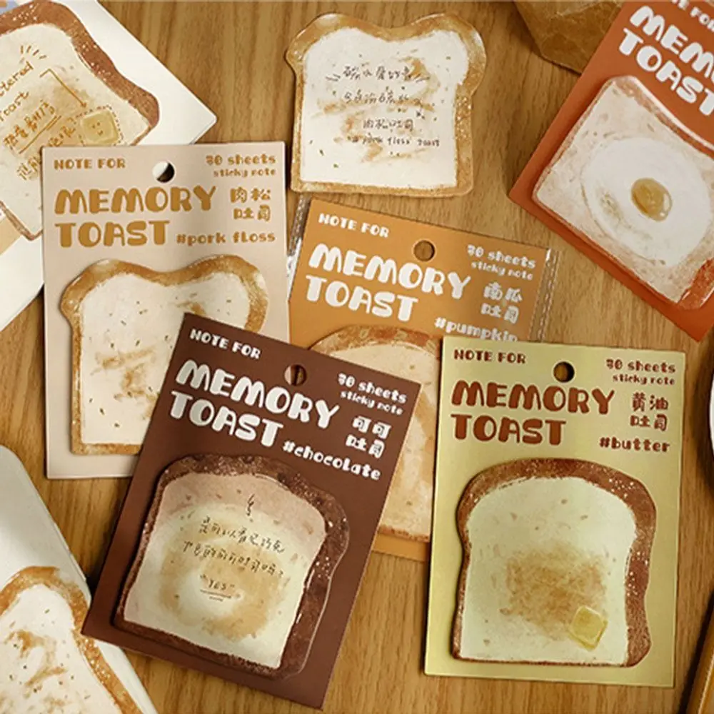 

Toast Bread Sticky Notes Cute Students Stationery Hand Account Message Stickers 30 Sheets/Book Note Paper Office